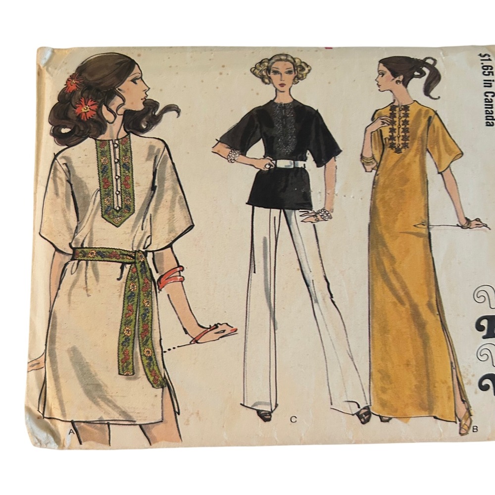 Vogue 7808 Sewing Pattern Misses Size Large 16-18 Tunic Dress Maxi Boho 70s Cut